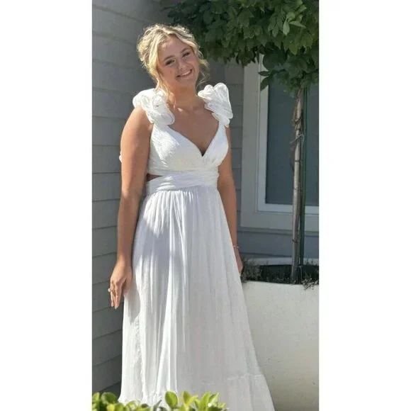 MAC DUGGAL Rosette Chiffon Cutout Empire Waist Gown in White Size US 8 - Picture 2 of 12